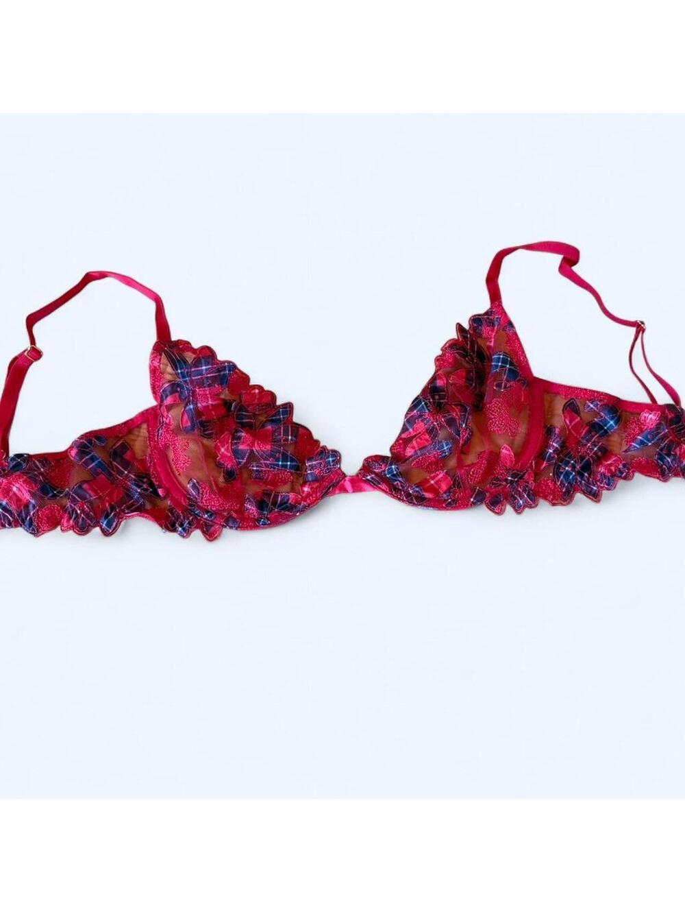 Red and blue plaid Victoria's Secret bra perfect for valentines